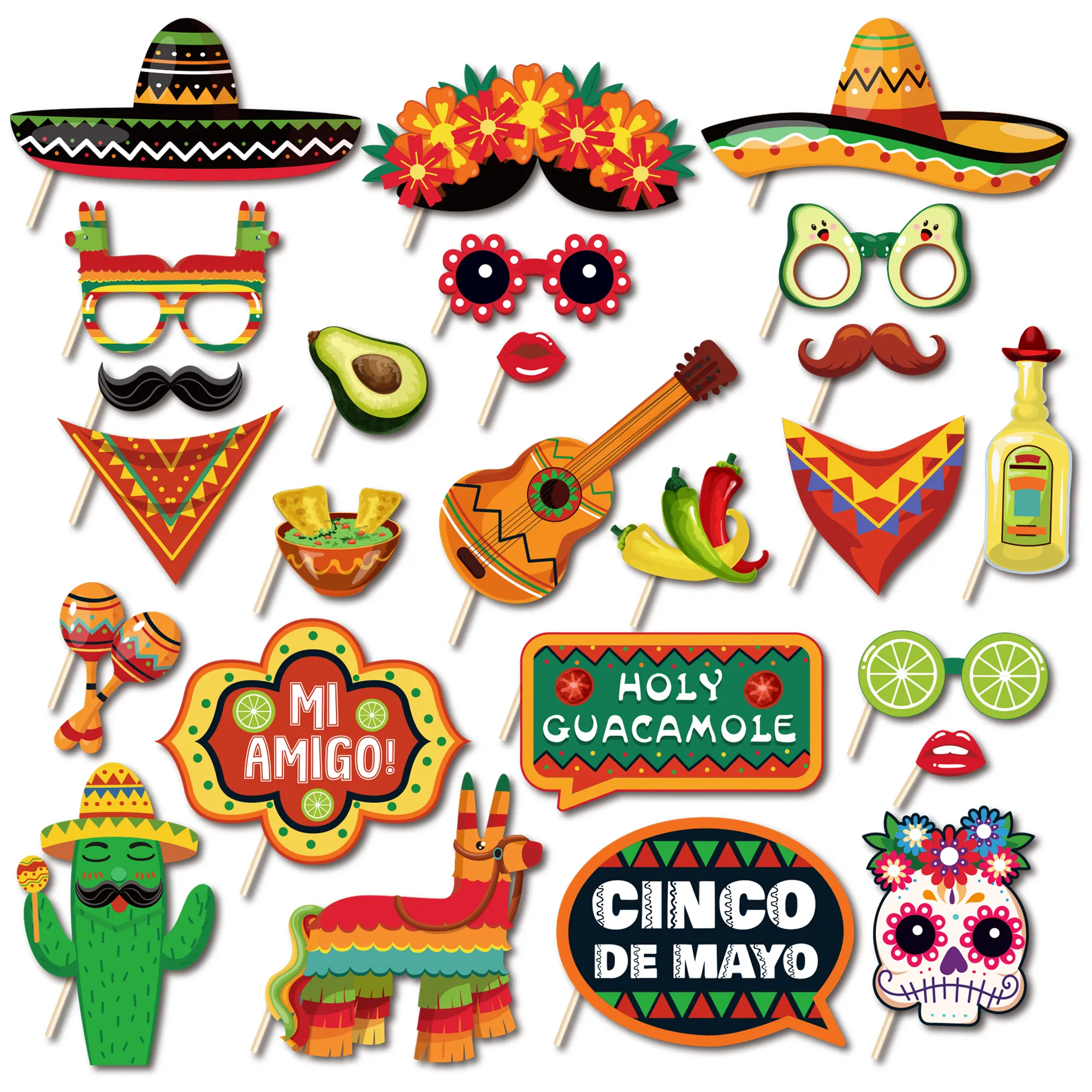 mexican-cinco-de-mayo-festival-party-photoshoot-booth-props-set-cactus-pepper-and-avocado-decorations-for-diy-photo-shoots