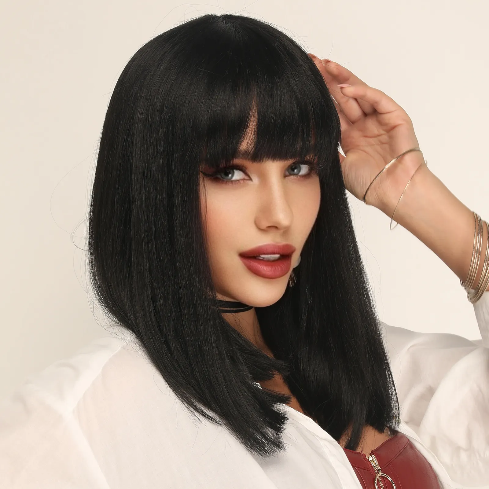 Short Black Wigs: 14 Inch Bob Wig Straight Black To Brown 