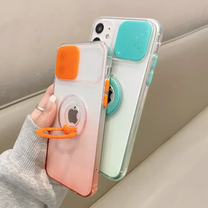 Gradient Clear Sliding Camera Lens Protector with Ring Stand for iPhone ...