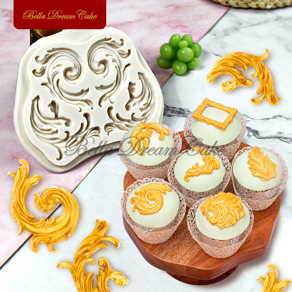 3D Scrolled Leaf Relief Silicone Mold Fondant Cupcake Chocolate