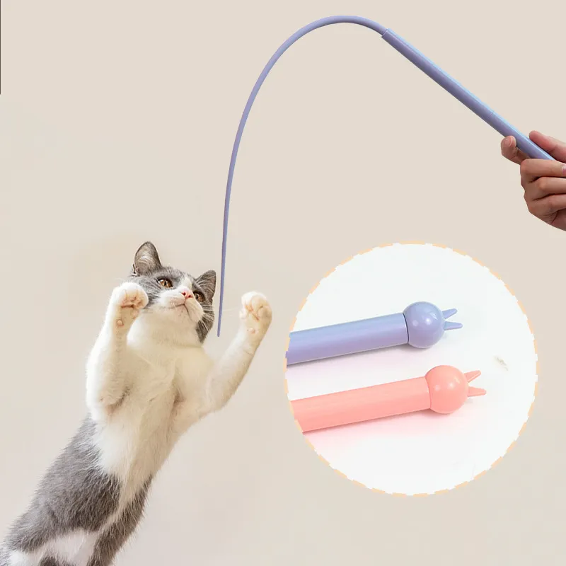 Interactive Silicone Cat Teaser Toy with Long Tail for Indoor