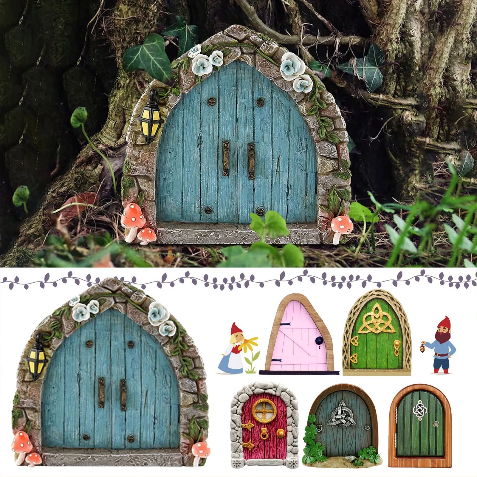 Decoración Infantil Jardín Puerta De Hada Para Árbol - Mini Puerta Mágica De Madera Para Jardín O Interior Accesorio Hadas Madera