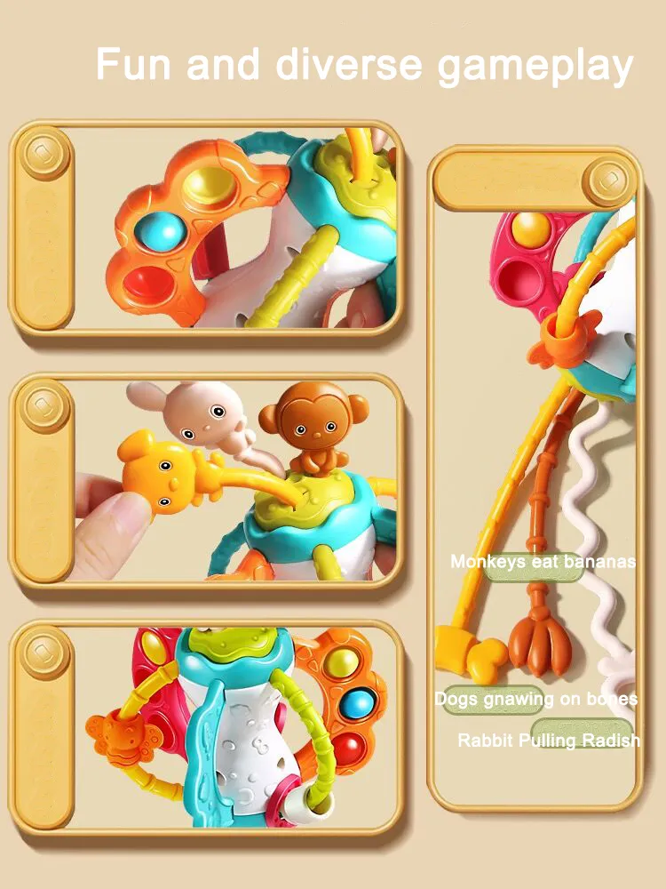 Silicone Pull String Montessori Toys, Sensory Activity Toys for