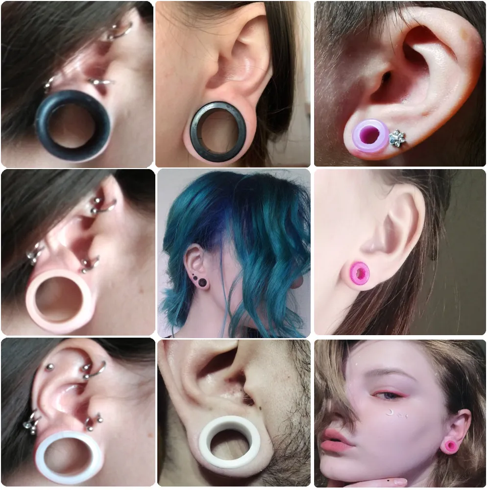 Silicone Ear Plugs Tunnels Set 3 20mm Ear Expander Dilations Flexible Hollow Stretch Marks for Tunnels