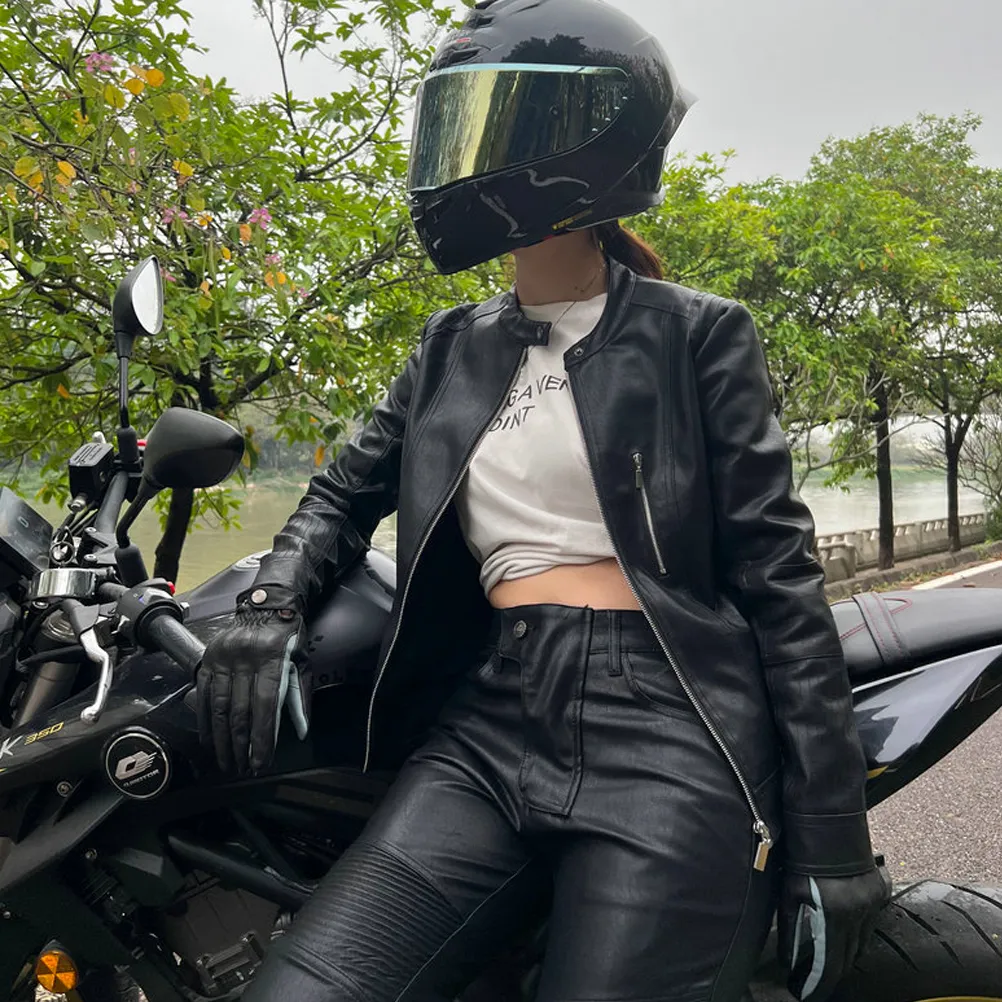 Womens Motorcycle Riding Jacket Retro PU Leather Motocross Racing