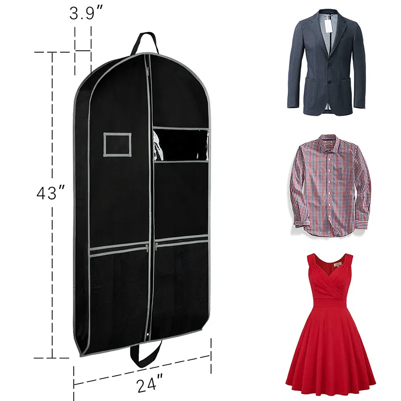 Large Capacity 43-Inch garment bags for storage with Breathable Fabric, 2  Large Mesh Pockets, and Portable Foldable Design