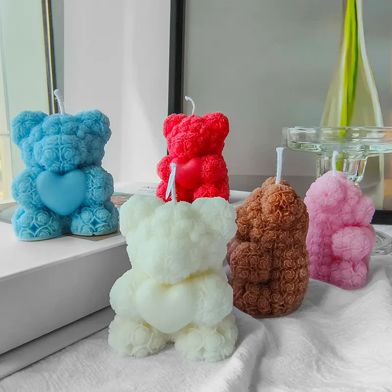 Handmade Soy Wax Scented Rose Bear Candles Creative DIY Gifts for Birthdays and Home Decor