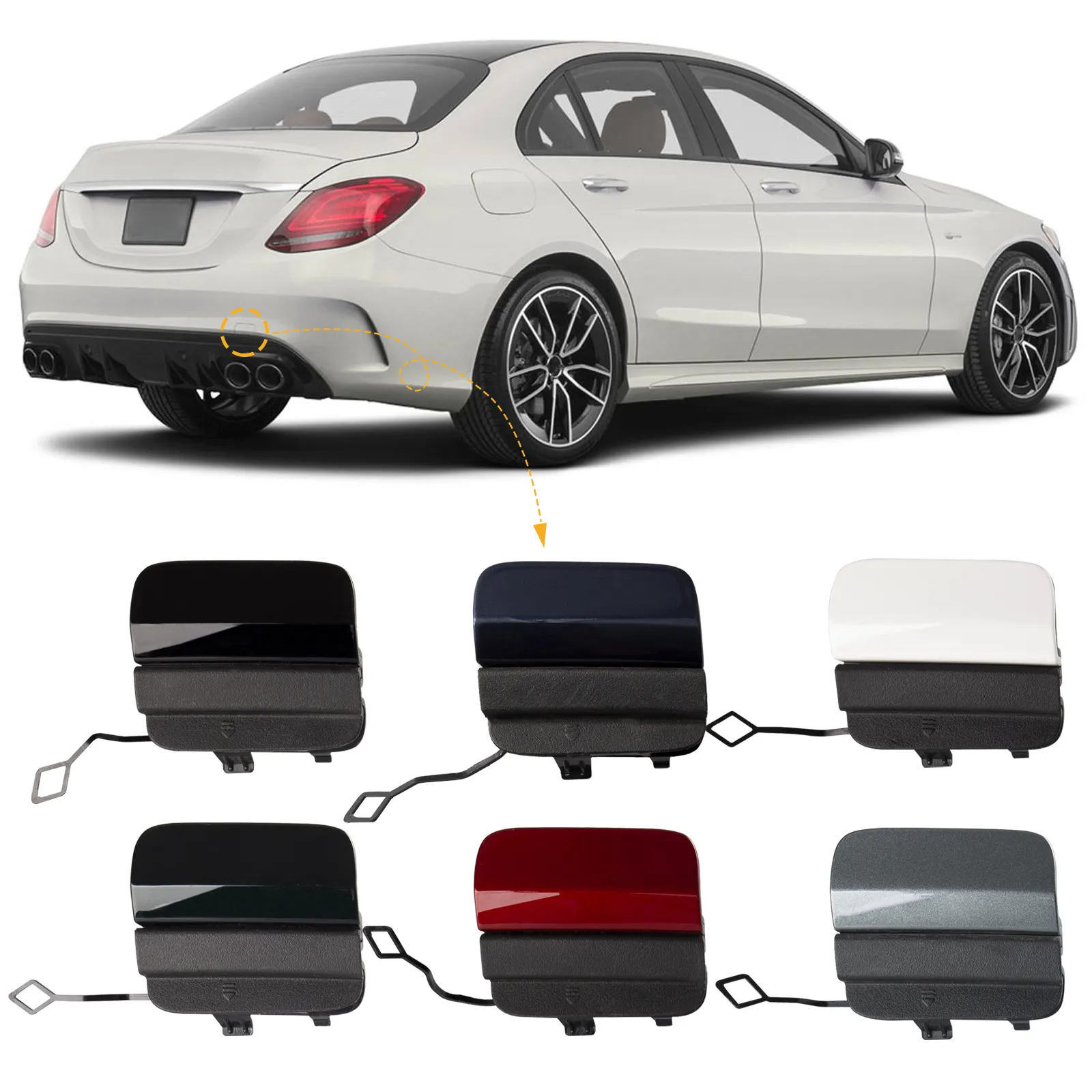 Evan-Fischer Pair Front Tow Eye Covers For Mercedes C-Class (1994-1997) – Left & Right, Paintable
