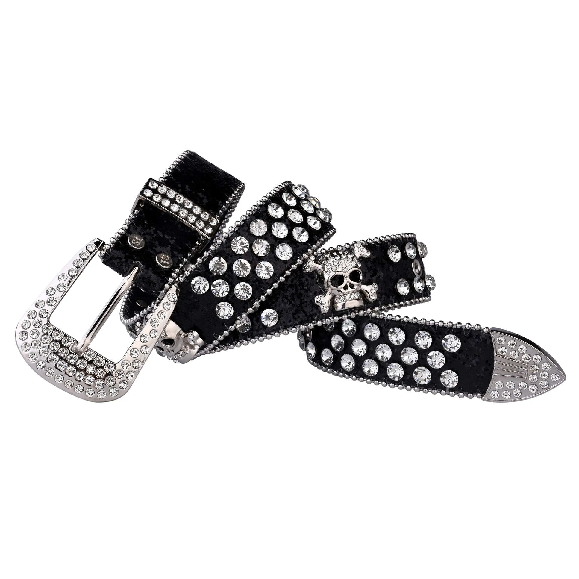 Punk Rock Rhinestone Skull Belt with Crystal Studded Decals