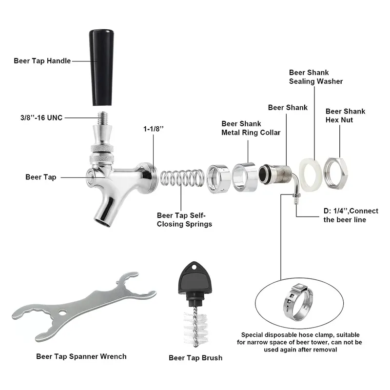 Draft Beer Kegerator Tower 3 Tap Stainless Steel Dispenser For Home Brewing Beer Kegging