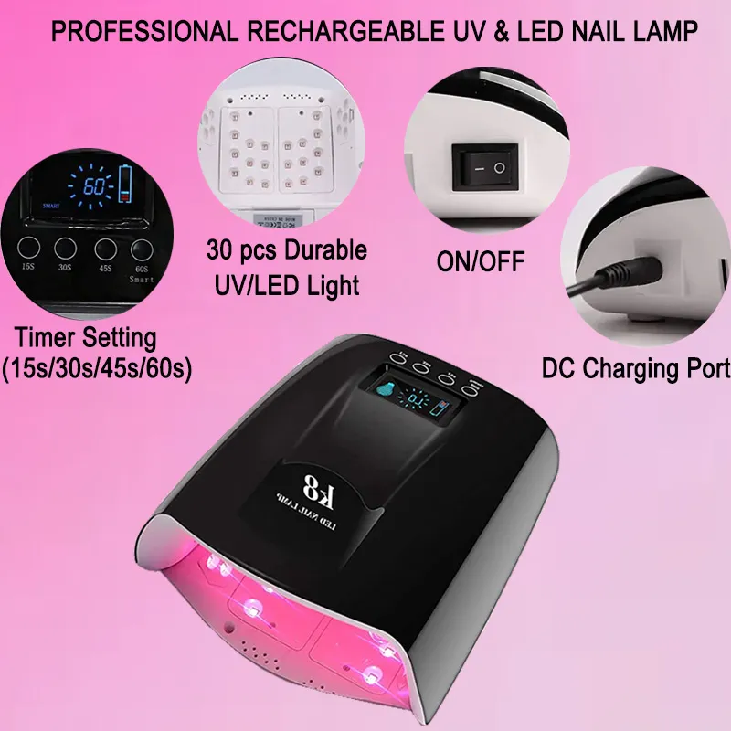 K8 LED uv nail lamp with 33 Beads and 4 Timer Settings - UV Resistant ...