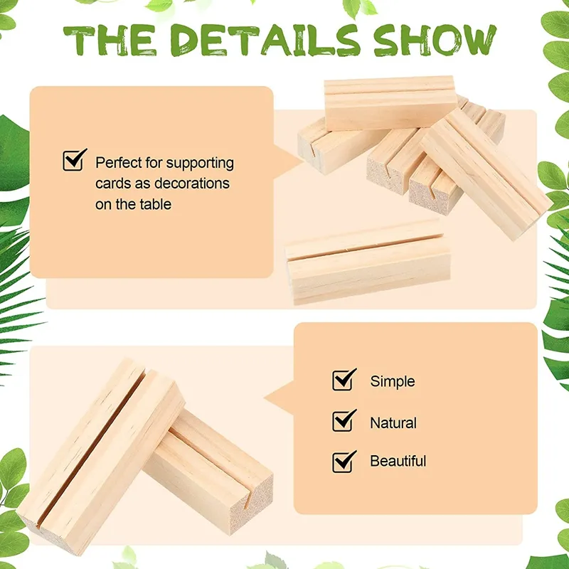 20 Pcs Wooden Place Card Holders - Rustic Natural Wood Table Number Stands With Paper Cards