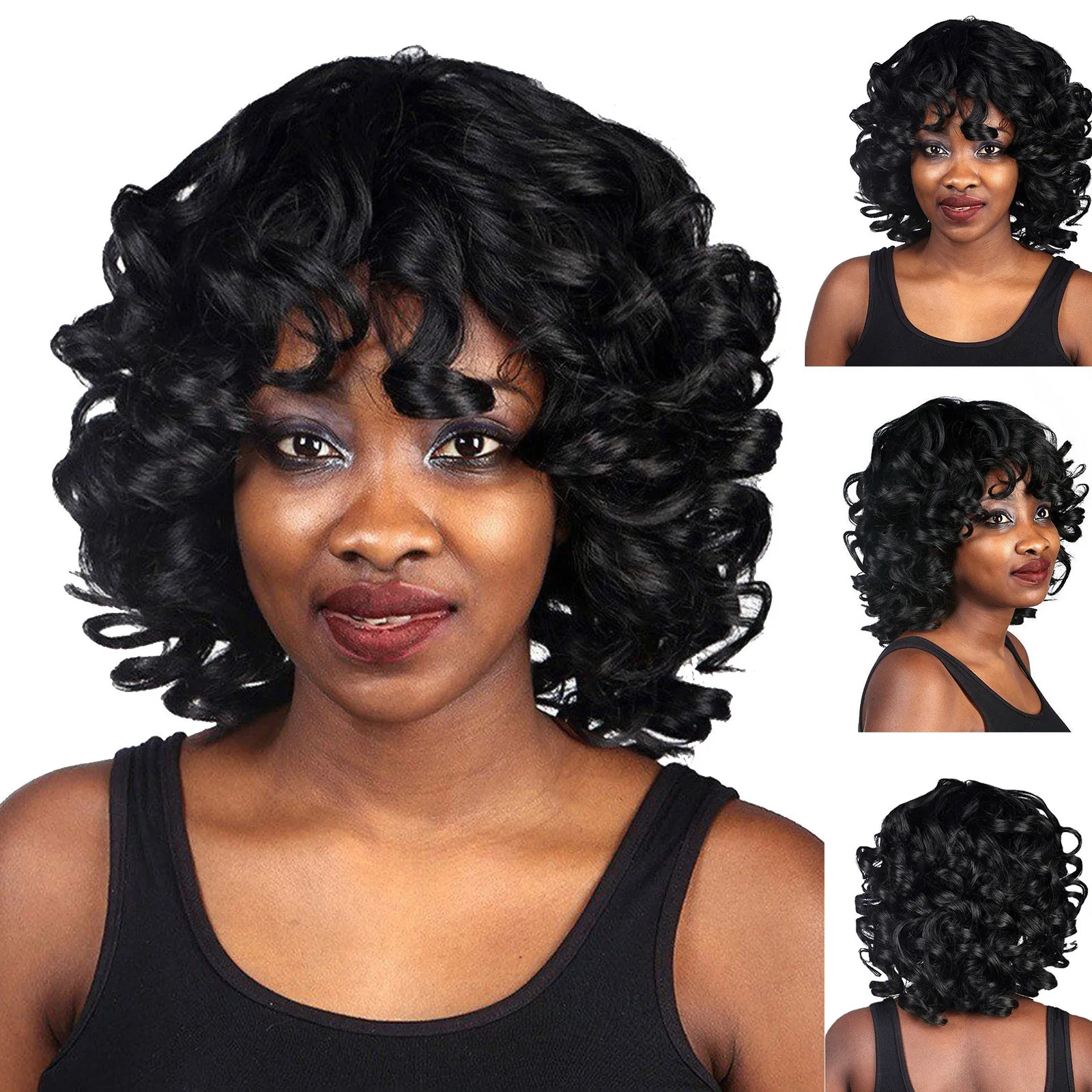 35cm Black African Curly Wig Natural Looking Heat Synthetic Hair With Rose Net Cap Osier Hair Front Lace Wig From 71 76 DHgate
