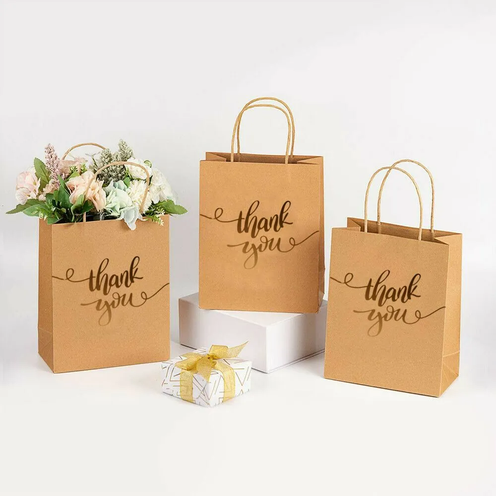 Xmas Party Gift Paper Bags With Handles Brown Foil Thank You Print Paper With Handle From Homepro4 21.02 DHgate.Com