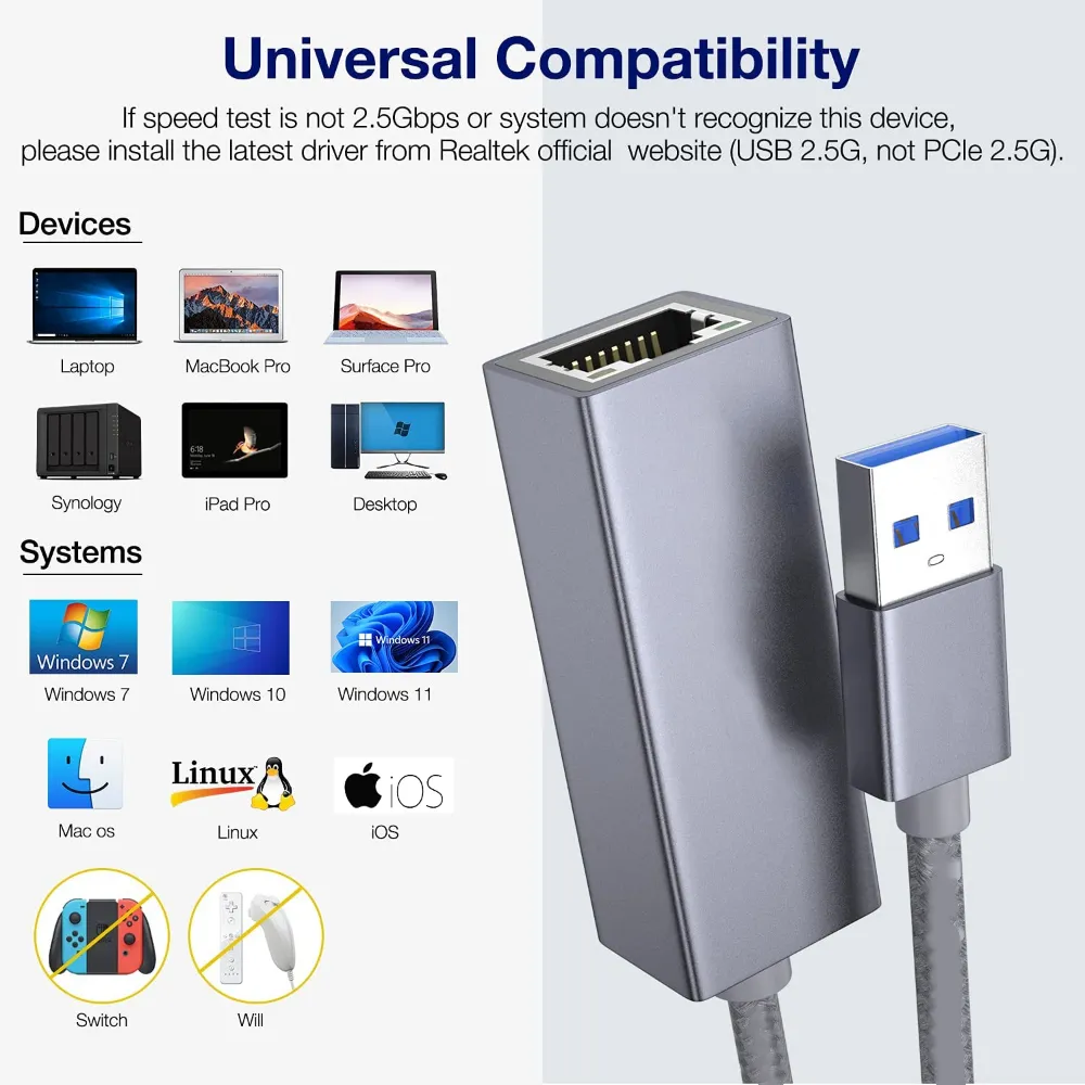 USB 3.0 To Gigabit Ethernet Adapter RTL8156B 2.5G/1G/100Mbps USB C ...
