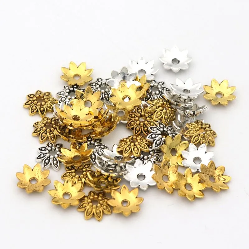 100pcs 6mm Flower Bead Caps - Multi-Color Metal Filigree End Beads For Jewelry Making
