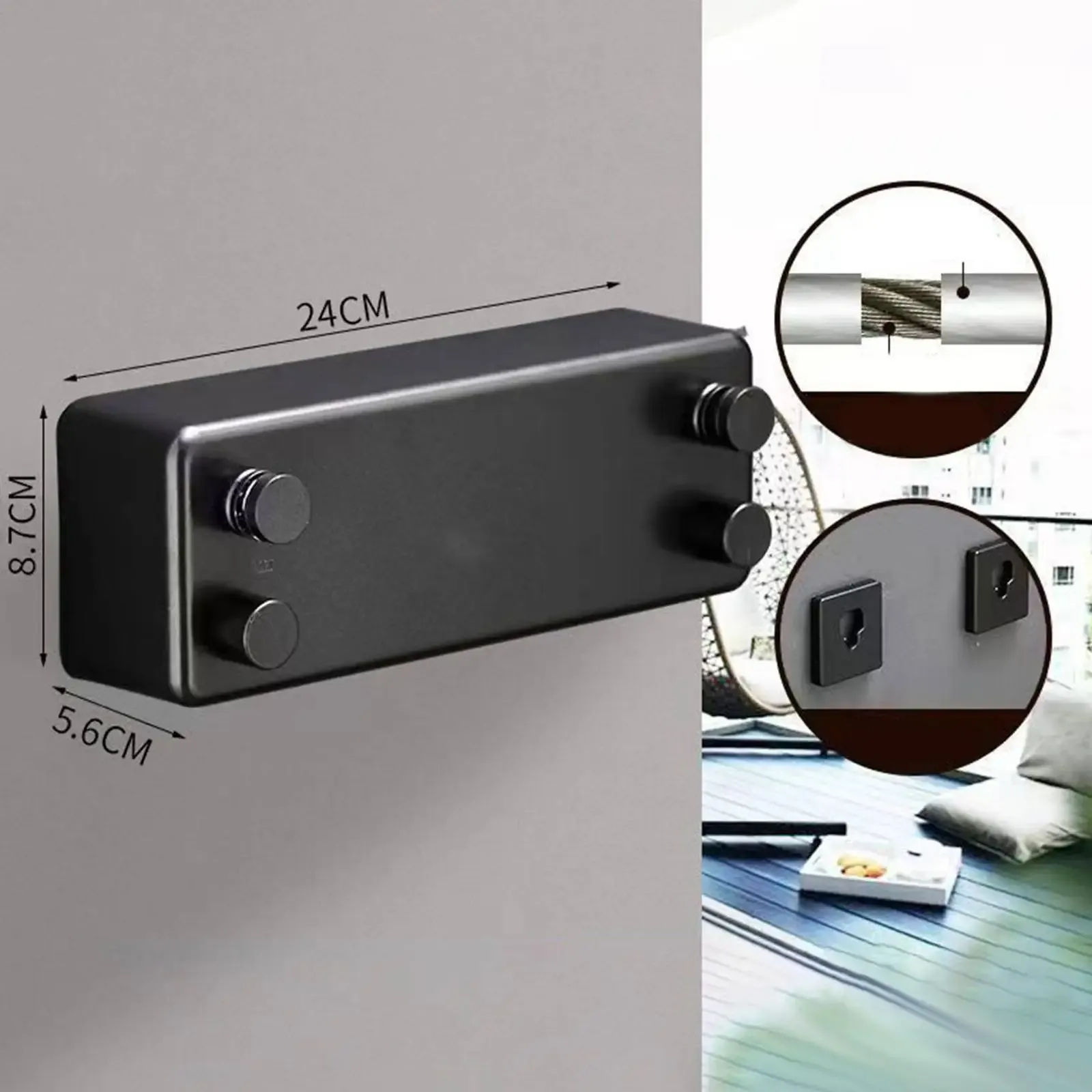 Retractable Clothesline - Stainless Steel 304 & Nylon Line | 2.8m Length, Holds 22 Lbs | For Home, Balcony, Hotel | Easy Install With Screws - View #4