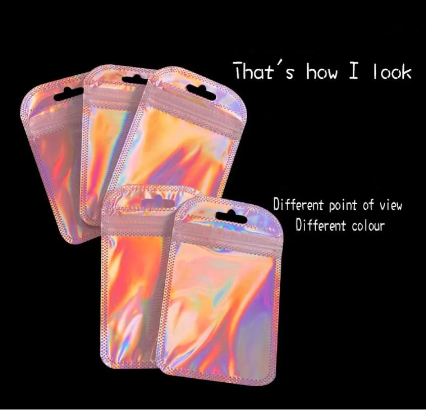 Pink Iridescent Laser Zipper Pouches One Side Clear Holographic Mini Aluminum Foil Holographic Bag For Jewelry Packaging From Homepro17 7.32 DHgate.Com