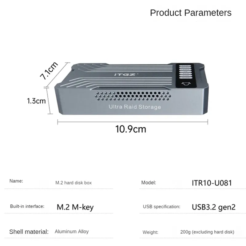 DHgate.com:ITGZ USB 3.2 Type-C M.2 NVME Dual Bay SSD RAID