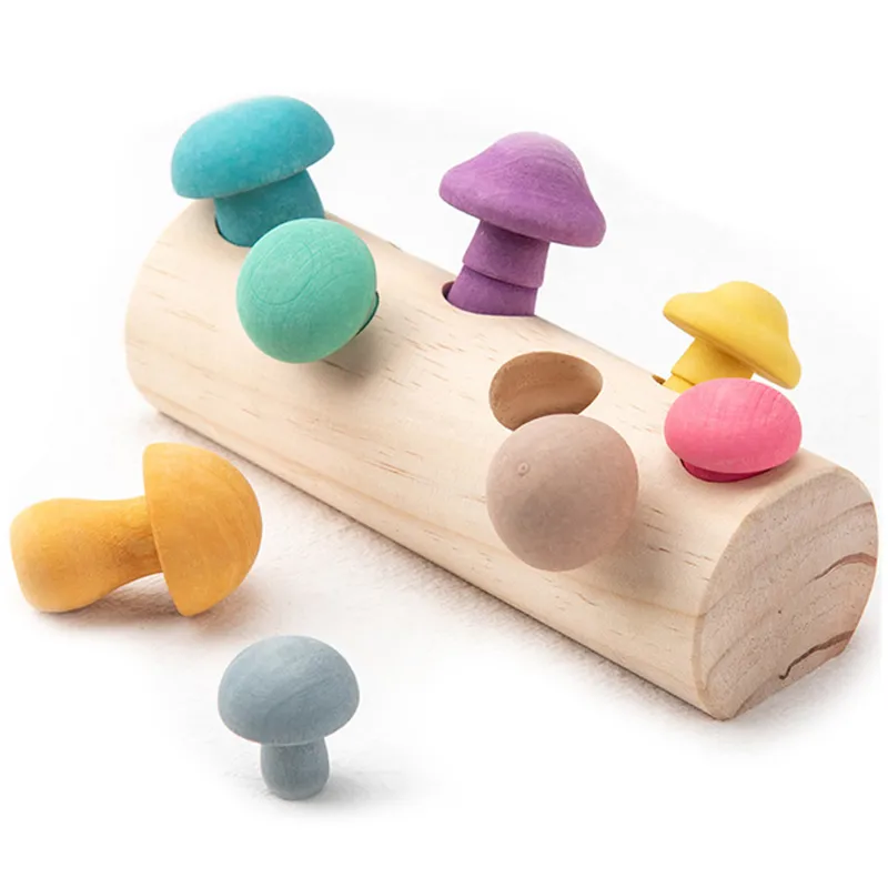 thumbnail image 2 of Montessori Wooden Mushroom Picking Toy - Educational Shape Sorting Game For Toddlers 2 of 10