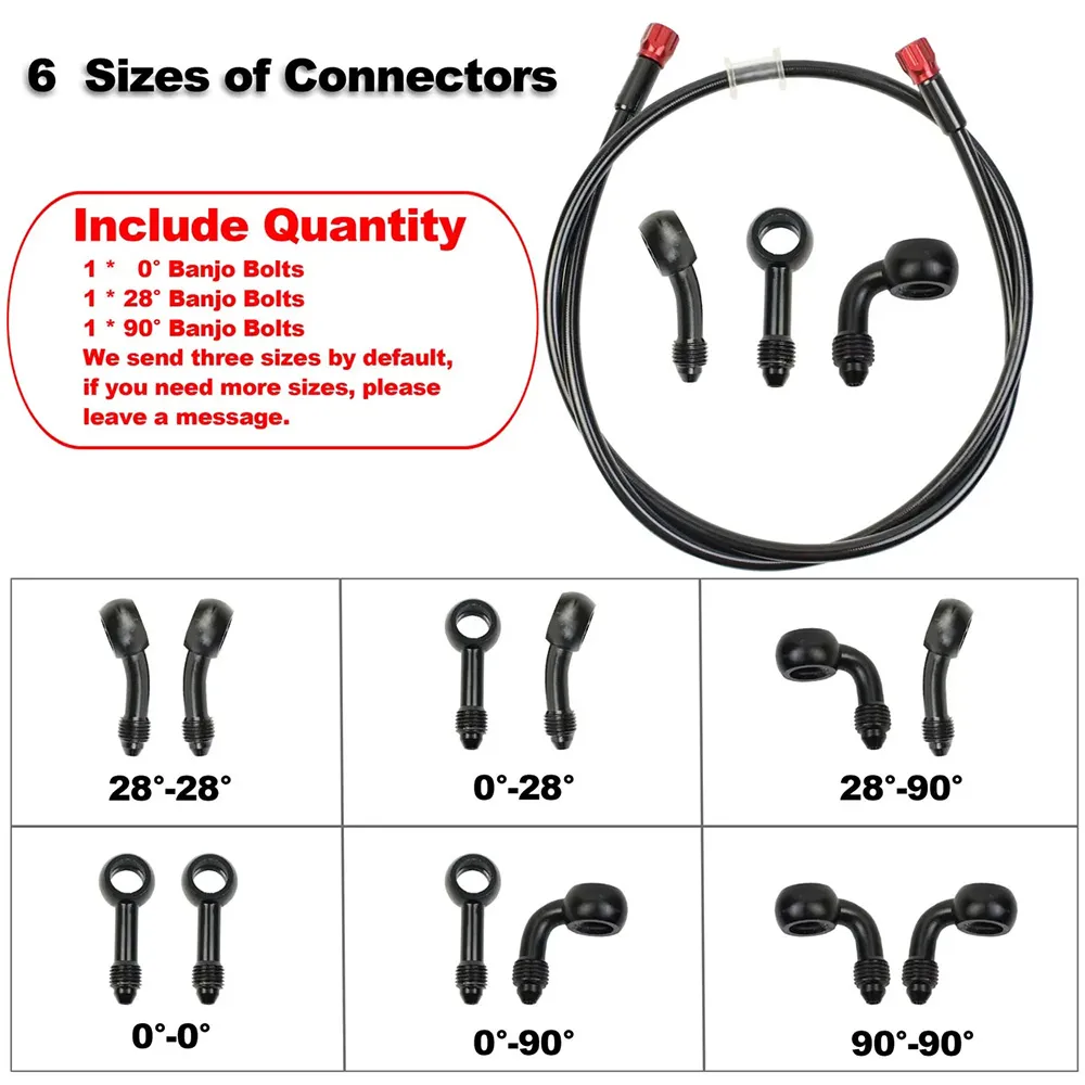 Uauto1 AN3 28 Degree 90° M10 Motorcycle Hydraulic Brake Line Hose – 110cm (Universal)