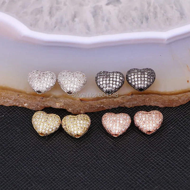 10PCS 925 Sterling Silver Micro Pave CZ Heart-Shaped Charm Beads for DIY  Jewelry Making, Necklace, Bracelet