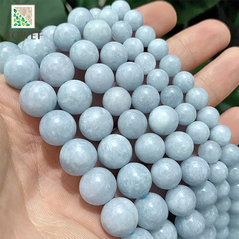 thumbnail image 2 of Natural 6mm Faceted Blue Aquamarine Jade Gemstone Beads – Round Strand 15 Inch – Center-Drilled 2 of 6