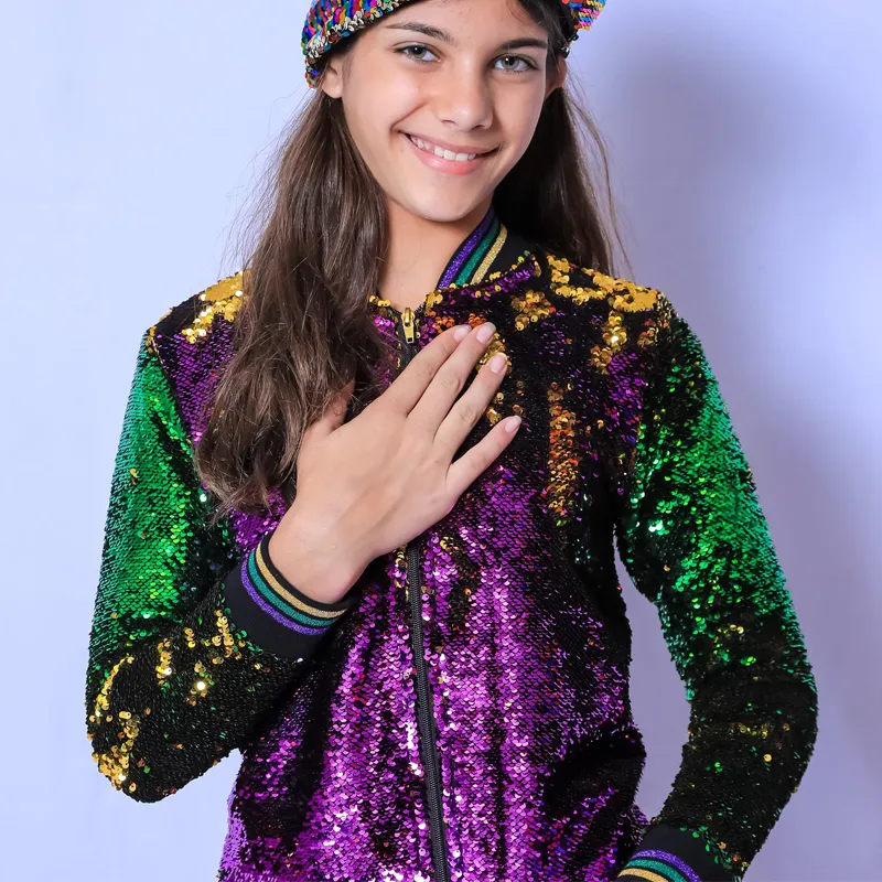 Sequin Jackets for Women and Girls Long Sleeve Mardi Gras Costumes Coats for Mother and Kids