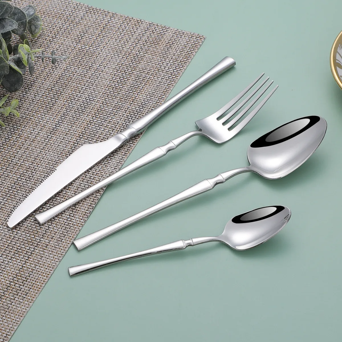 Silver Dinnerware Set Stainless Steel Tableware Set Knife Fork Spoon ...