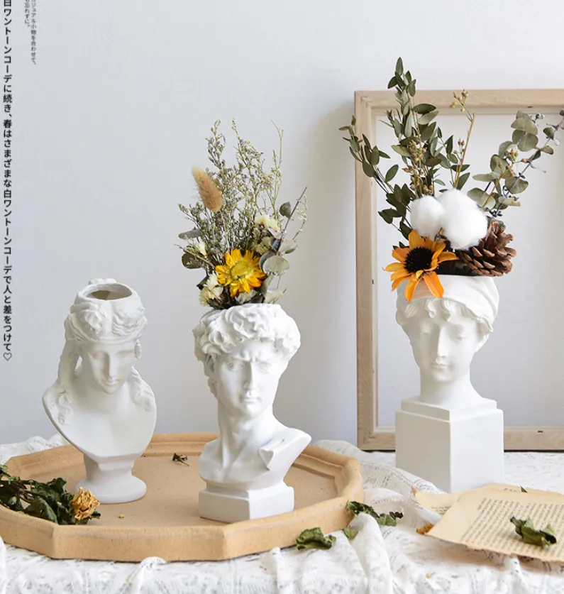 石膏像ポット フラワーベース 付け替えれ 