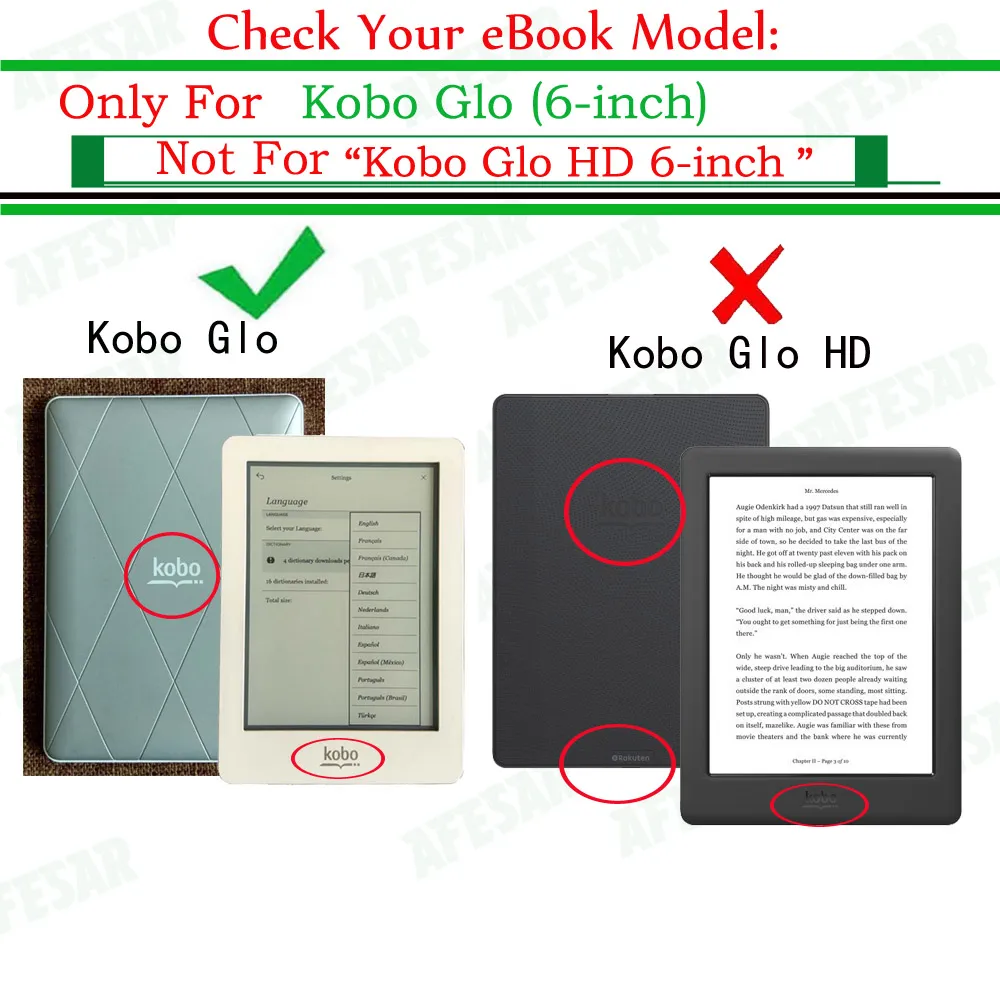 Kobo Glo 6 inch eReader PU Leather Case with Magnetic