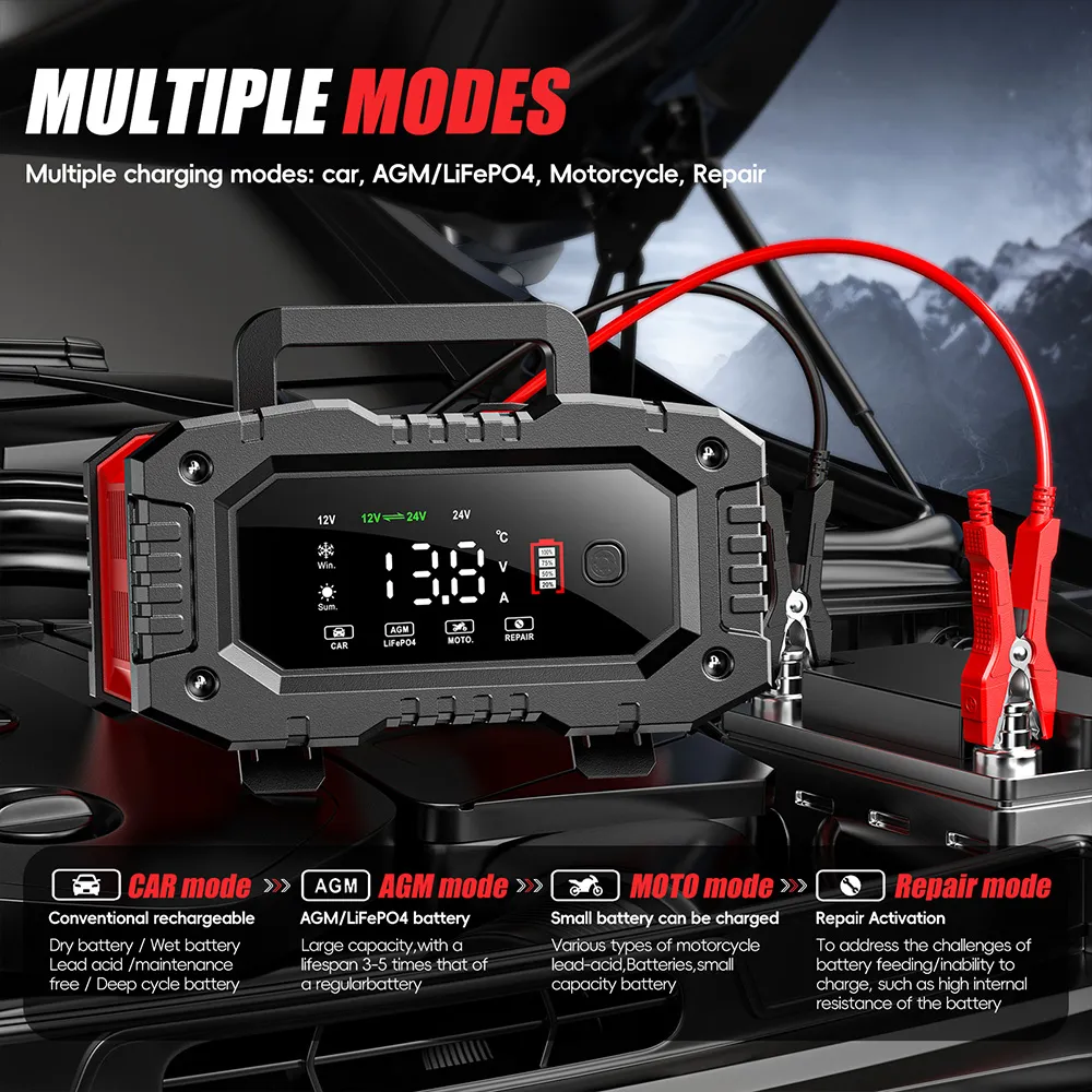 Smart 6A 12V Battery Charger for Automotive Truck Lawn Mower Marine LiFePO4