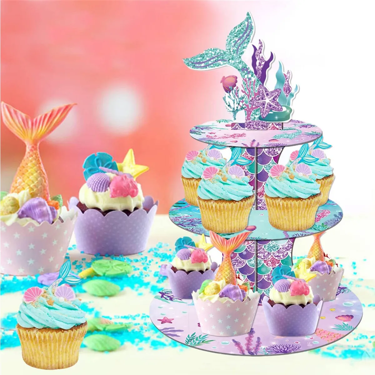 Barbie Cupcake Toppers Pink Princess 3-Tier Cupcake Stand