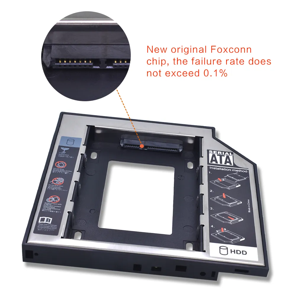 TISHRIC 2nd HDD Caddy 9.5mm/12.7mm SATA 3.0 Hard Disk Drive Enclosure 2.5'' SSD Case Box Optibay Adapter for Laptop CD DVD-ROM