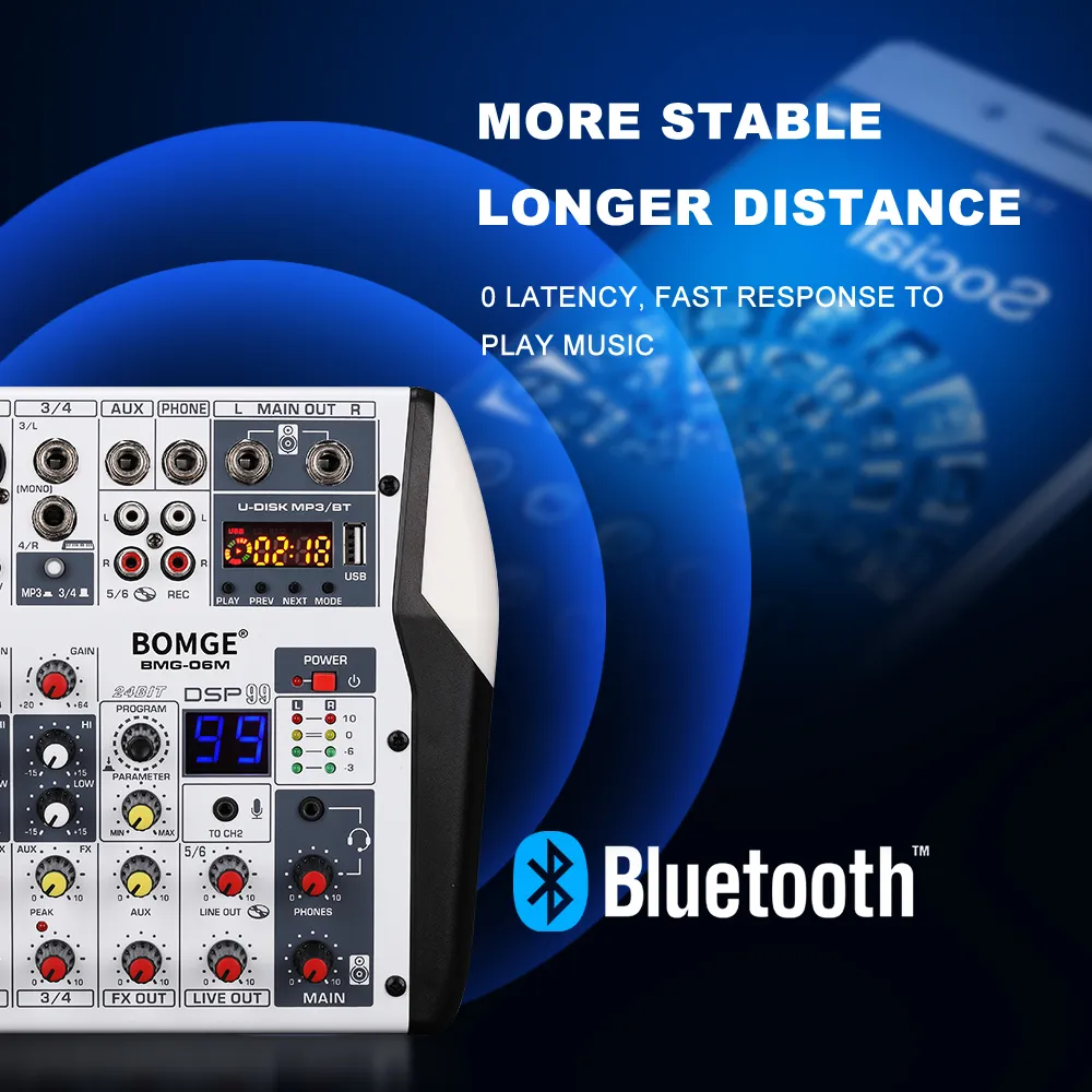プロフェッショナル DJ オーディオミキサー 6 チャンネル Bluetooth