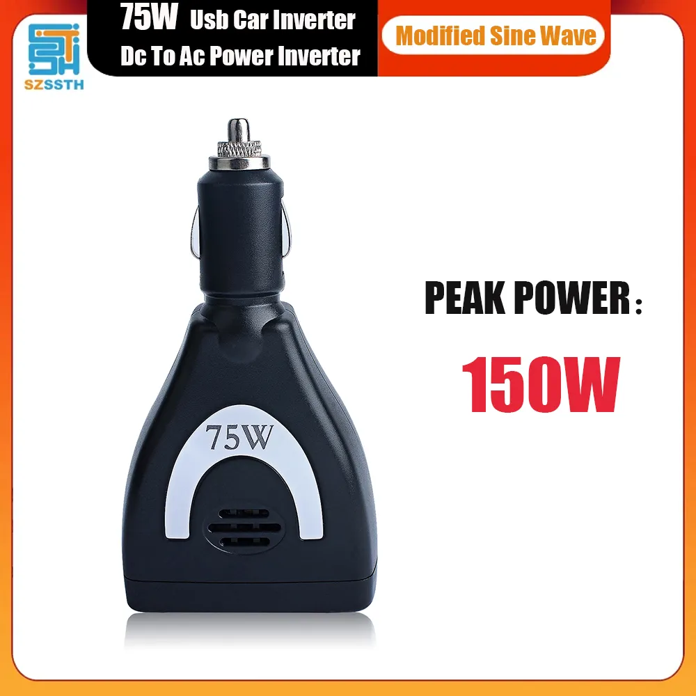 Basics 75W Car Power Inverter 12V to 110V for Vehicles, Black