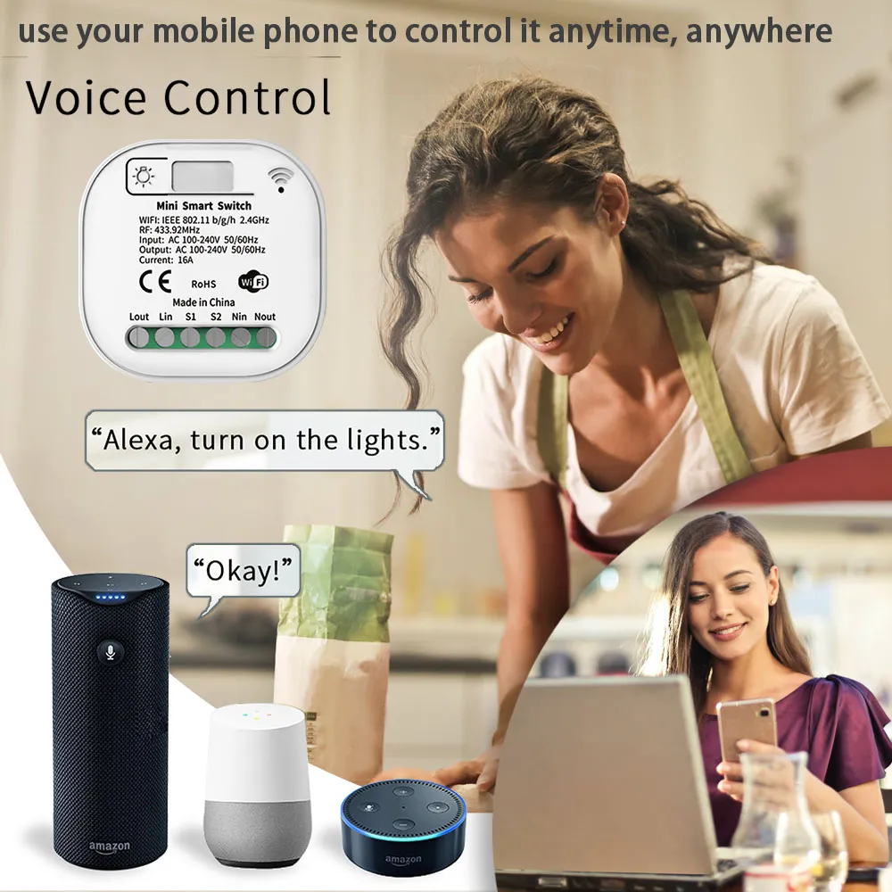 Smart Switch Alexa RF 433MHz Wireless Wall Light Switch for Tuya Smart  Life