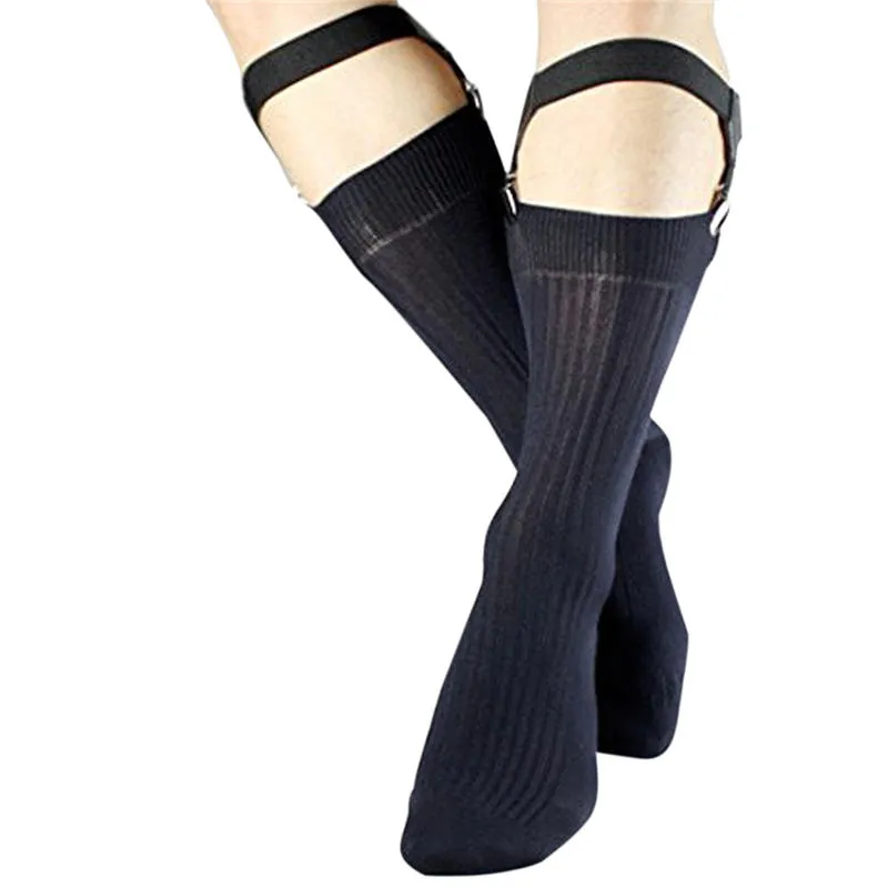 men's garter belt for compression stockings Harajuku Gothic Adjustable Men's garter belt with socks with Metal Clips and Grips