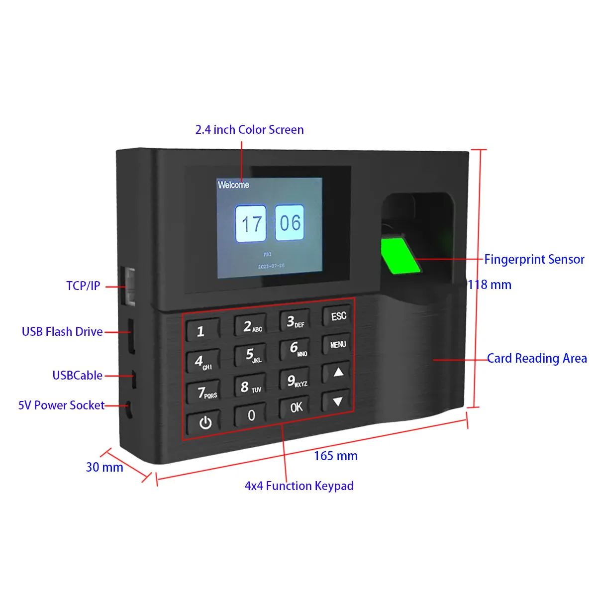 Fingerprint Time Attendance System with TCP/IP, 1,000 Fingerprint ...