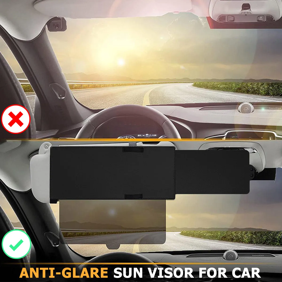 MAGTSMEI Sun Visor Extender For Car, Upgraded Polarized Sun Blocker, Sunshade Lens Magnetic Connection Adjustable 4 Directions