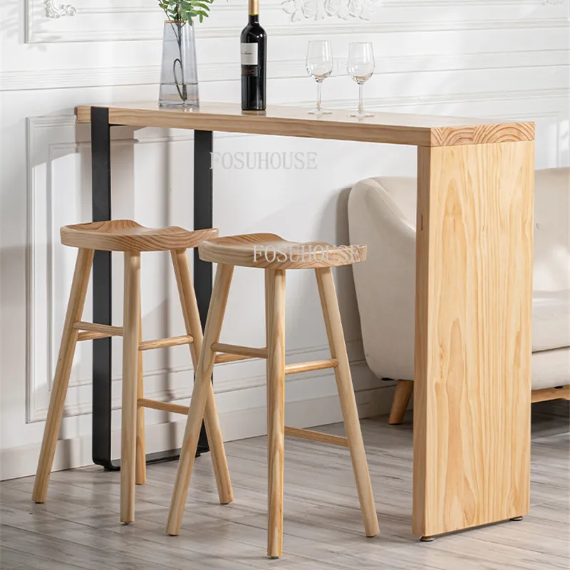Modern Minimalist Solid Wood Bar Chairs 2024 Home Bar Stools with High Feet for Kitchen