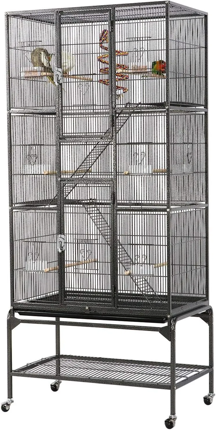 Topeakmart 63-Inch Large Flight Bird Cage For Parrots, Cockatiels, Conures, Lovebirds - Rolling Black - View #2