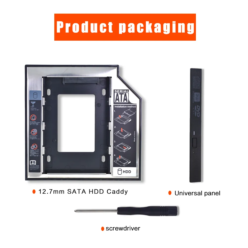 TISHRIC 2nd HDD Caddy 9.5mm/12.7mm SATA 3.0 Hard Disk Drive Enclosure 2.5'' SSD Case Box Optibay Adapter for Laptop CD DVD-ROM