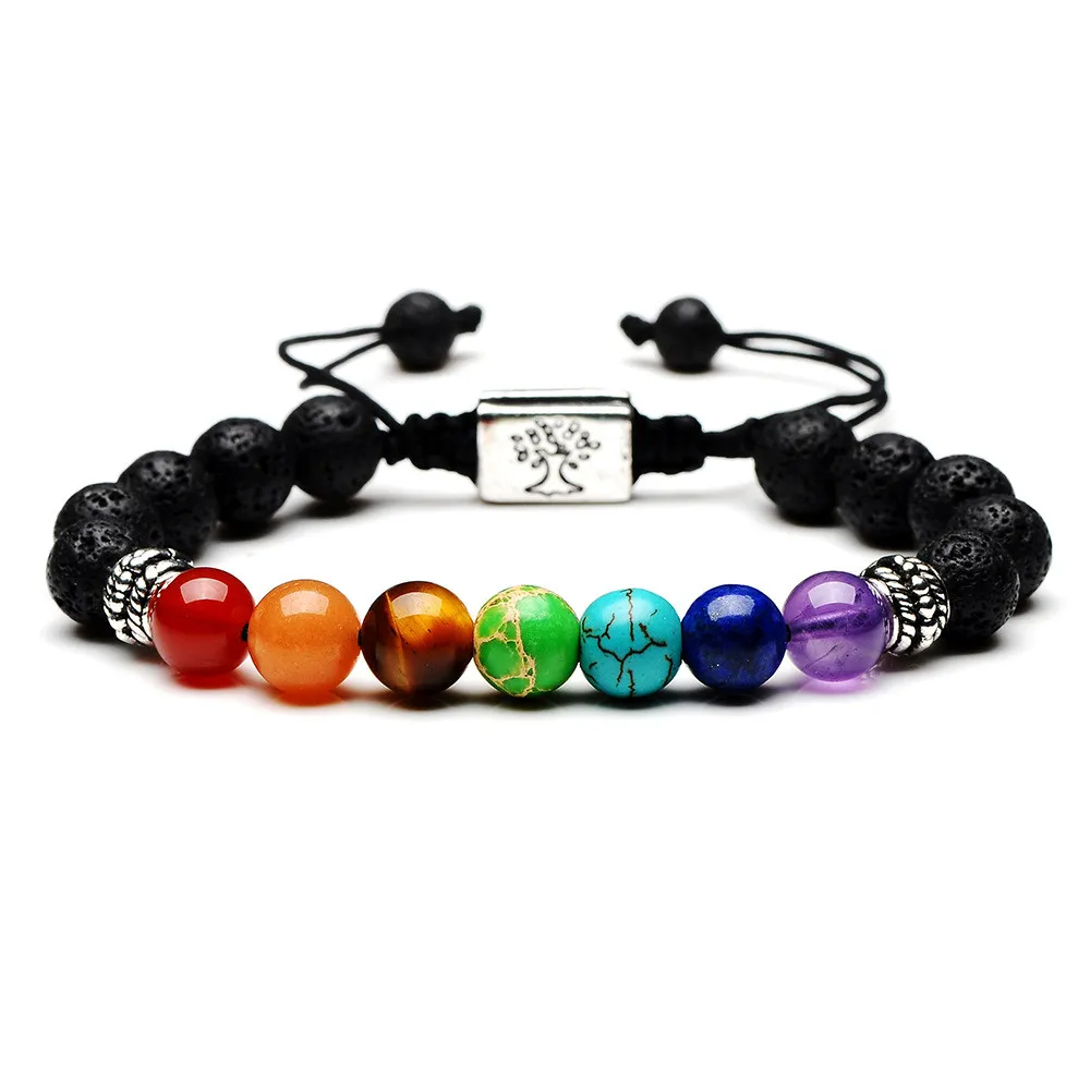 DHgate Adjustable Lava Stone Chakra Bracelet for Men and Women Natural Healing Beads Yoga Bracelet 8mm Jewelry