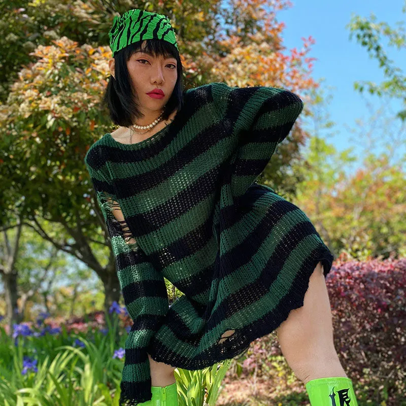 00s civarize knit punk grunge boro ニット Streetwear Harajuku Knit Sweater Top Womens Grunge Clothing