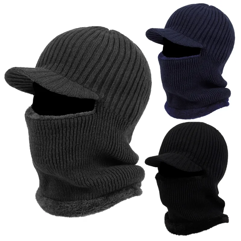 Winter Sports Knitted Beanie Hat With Visor - Stretch Warm Ski Baseball Cap For Women & Girls (Navy) - View #3
