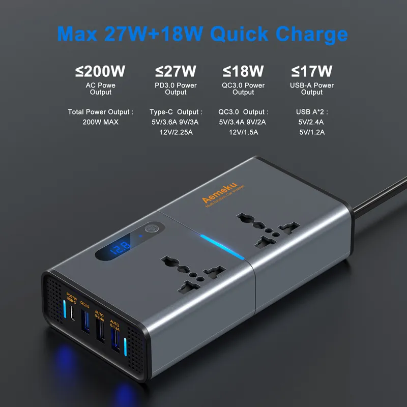 Yinleader 200W Car Power Inverter DC 12V to 110V AC Car Outlet Adapter with Dual 3.1A USB Ports and 1 AC Outlets, Cigarette Lighter Plug Adapter, Black Yinleader 200W Car Power Inverter DC 12V to 110V AC Car Outlet Adapter with Dual 3.1A USB Ports and 1 AC Outlets, Cigarette Lighter Plug Adapter, Black