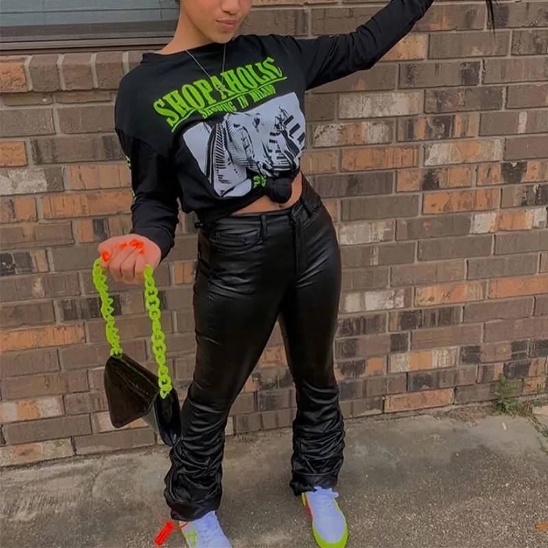 Leather Pants For Women High Waist Stacked Pants For Women Faux