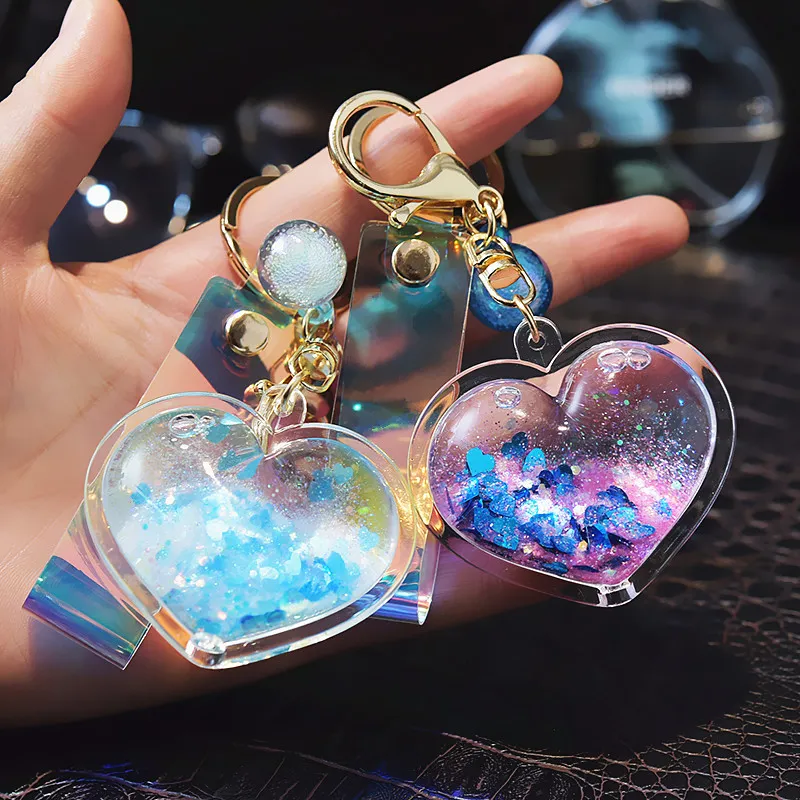 Heart Keychain With Moving Quicksand Cute Love Keyring For