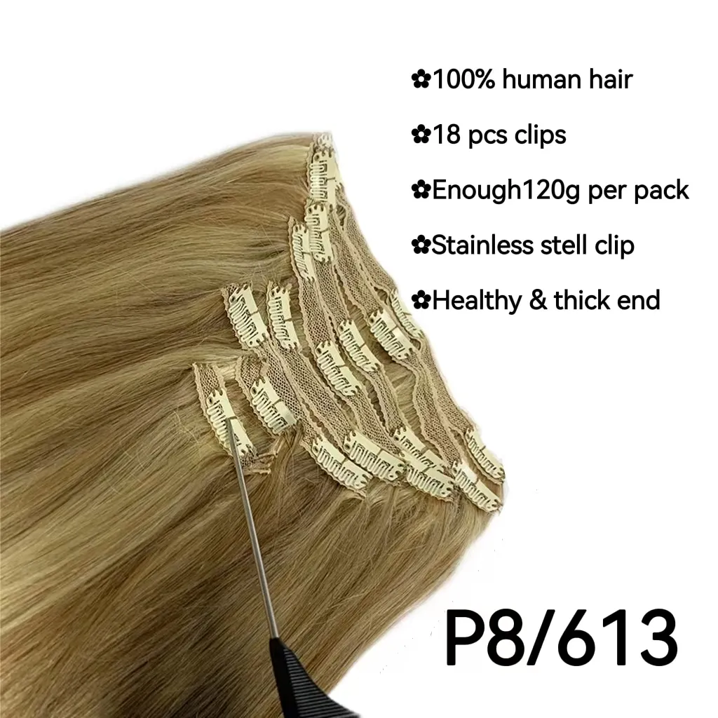 Double Weft Clip In Human Hair Extensions Brazilian Hair 12  display picture 2